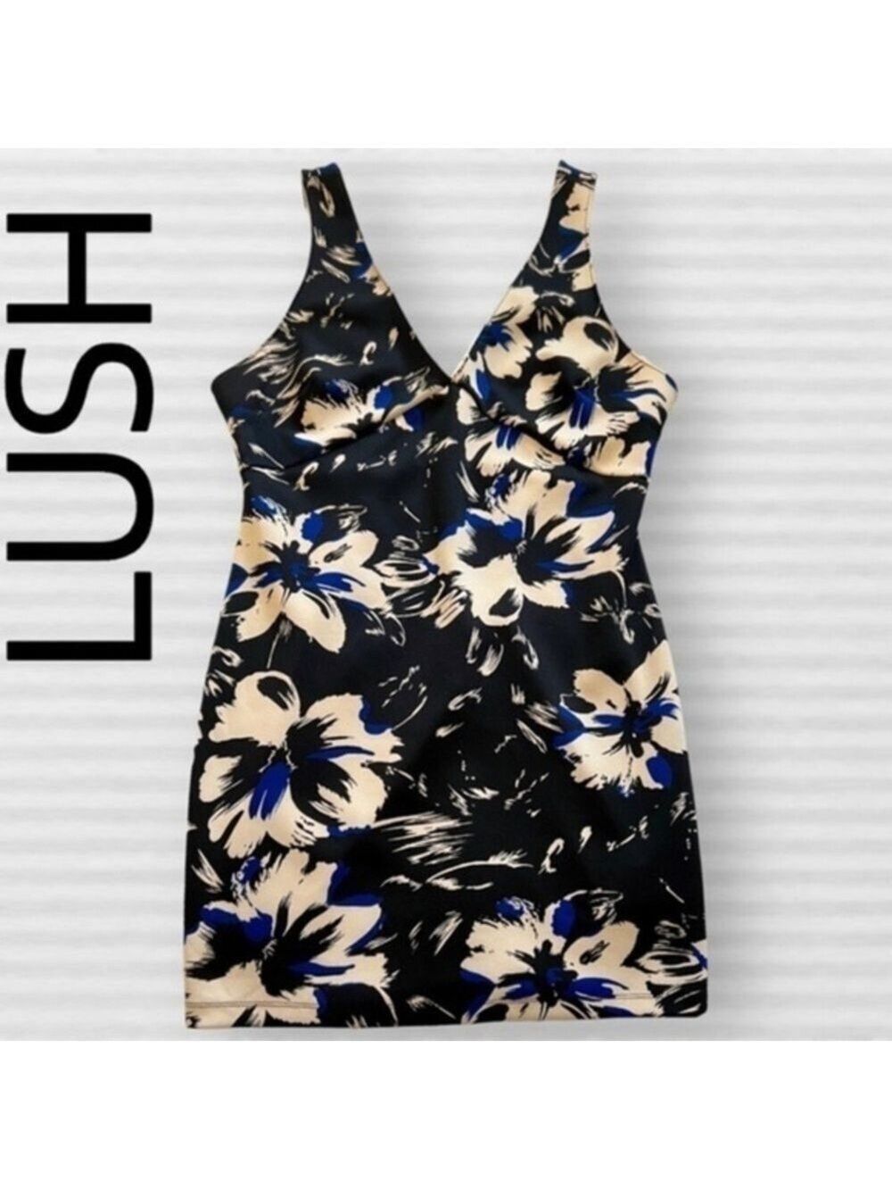 LUSH V-Neck & Back Sleeveless Tailored Back Zip Floral Pattern Dress